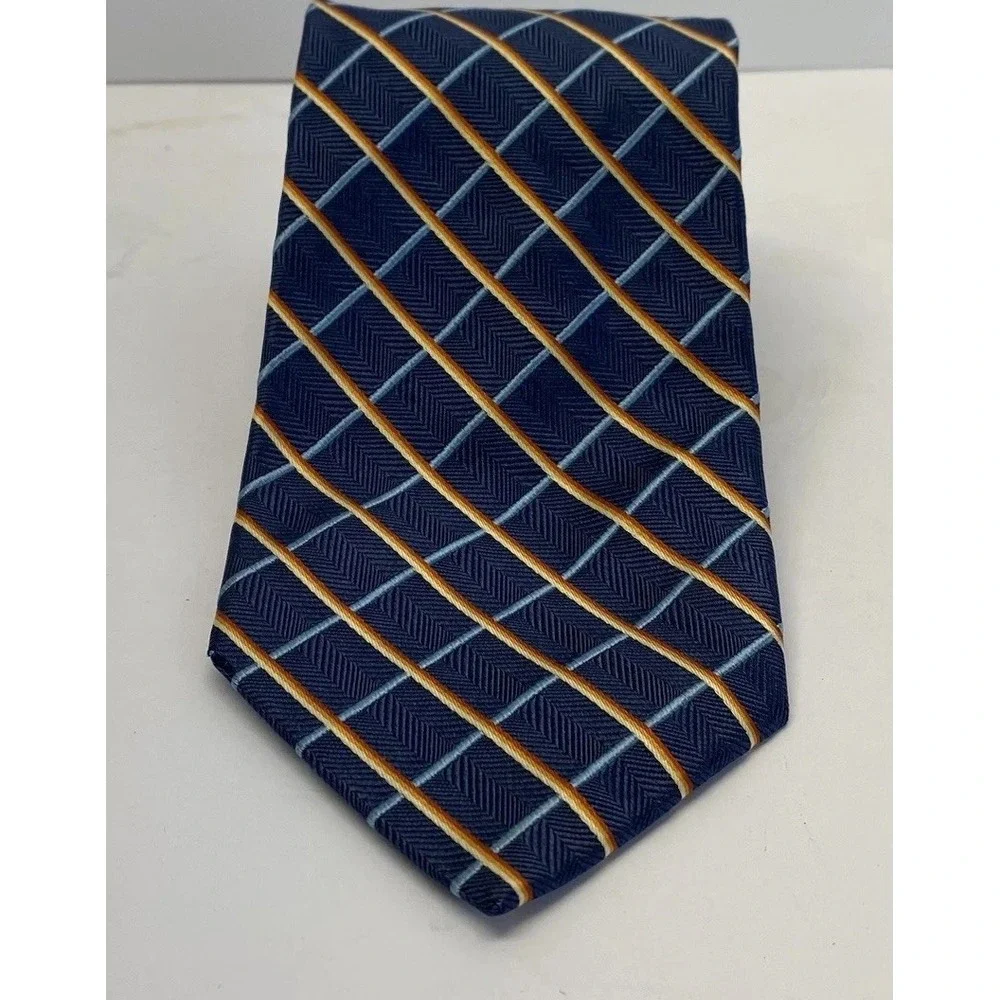 Jos.A.‎ Bank 100% Silk Plaid Pattern Made In Italy Tie. Blue Yellow Red